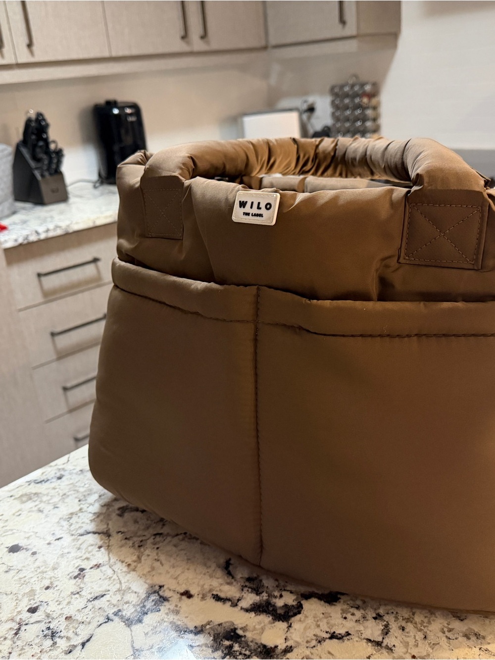Brown Quilted Puffer Tote Bag